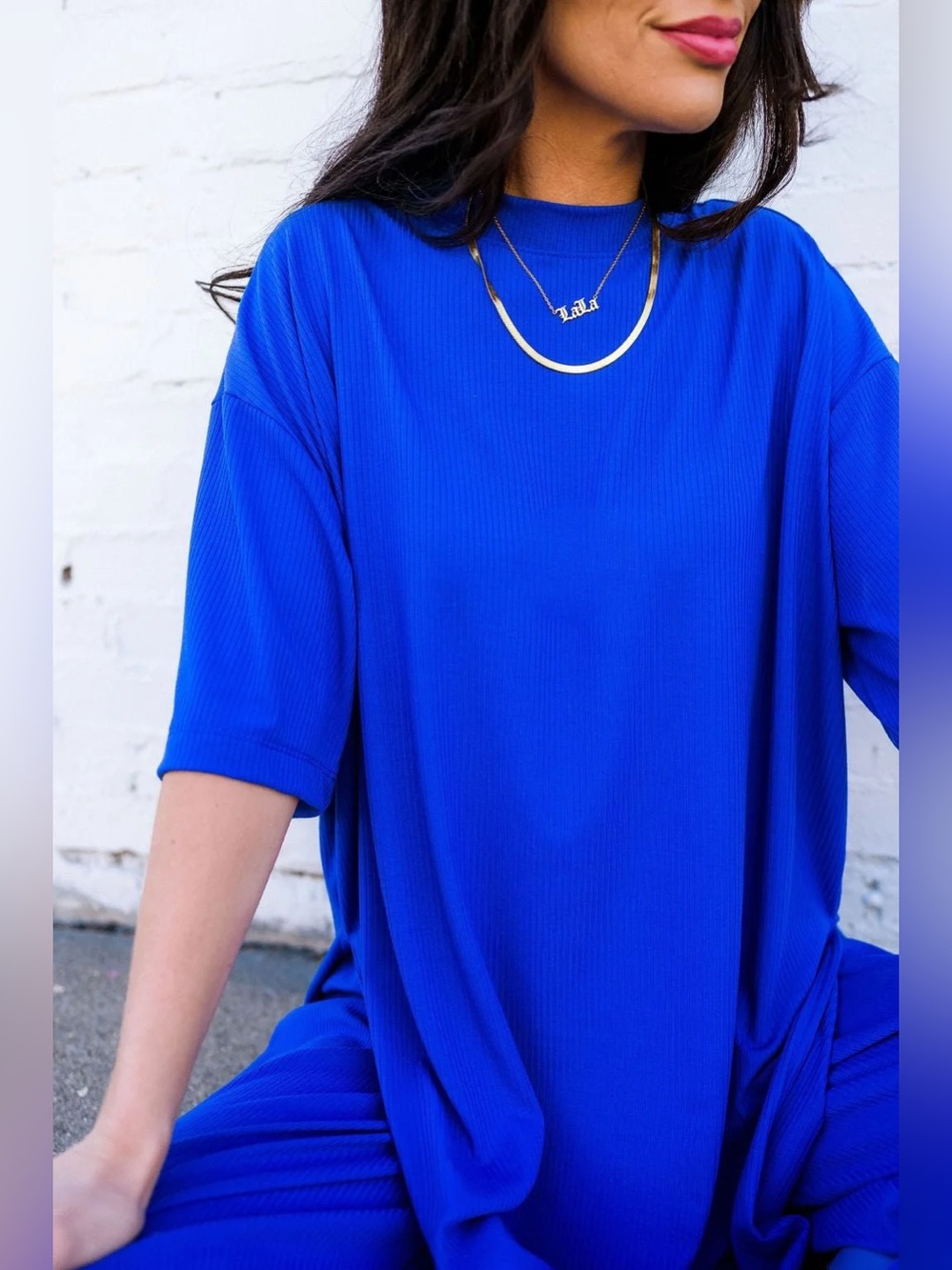 Dressed in Lala Lex Ribbed Playsuit Top in Royal Blue Large
